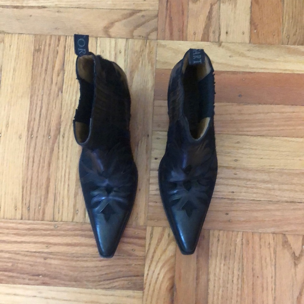 Black leather and pony hair Sartore boots